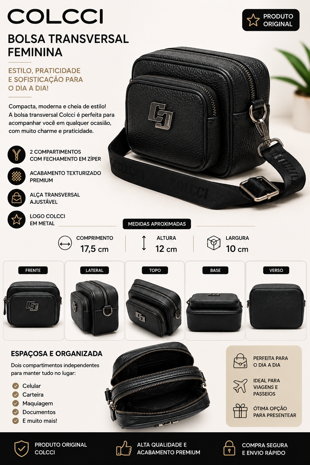Bolsa Transversal Colcci Feminina Preta
